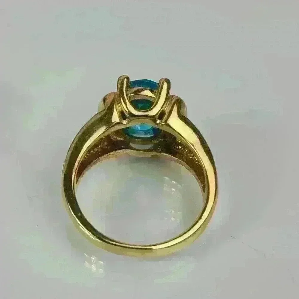 Blue Topaz Sterling Silver 925 ring gold plated outside size 9 unseix ring - Picture 8 of 17